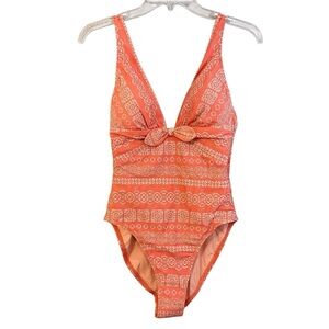 Robin Piccone Women’s Orange Cream Printed One Piece Swimsuit NWOT Size 10